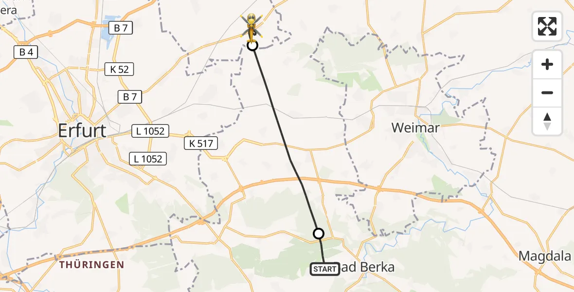 Flugroute Ambulanzhubschrauber Bad Berka - Ollendorf, 18 April 2026, 14:11