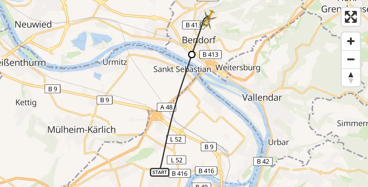 Flugroute Rettungshubschrauber Koblenz - Bendorf, 18 April 2026, 14:13