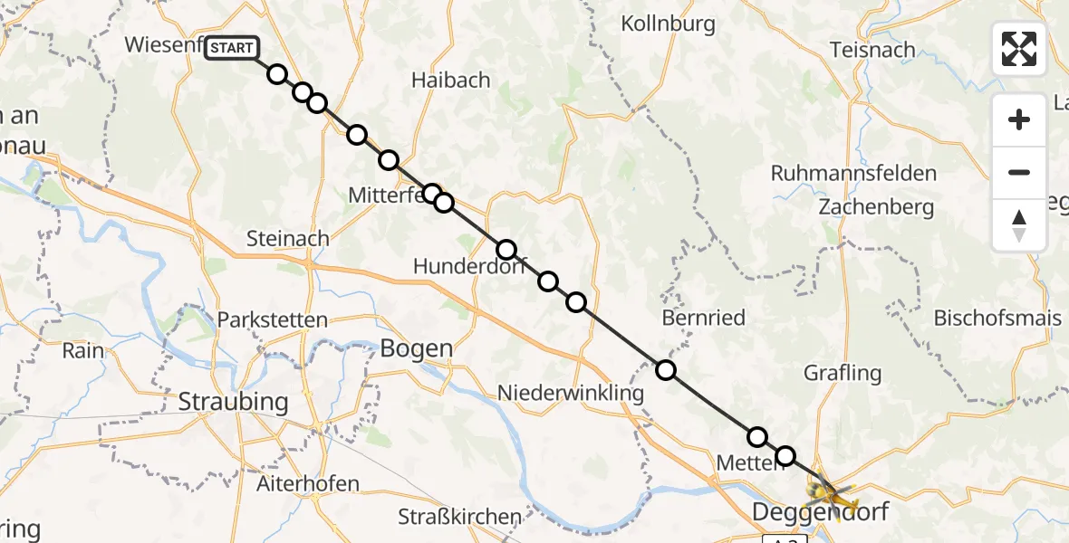 Flugroute Rettungshubschrauber Wiesenfelden - Deggendorf, 18 April 2026, 14:16
