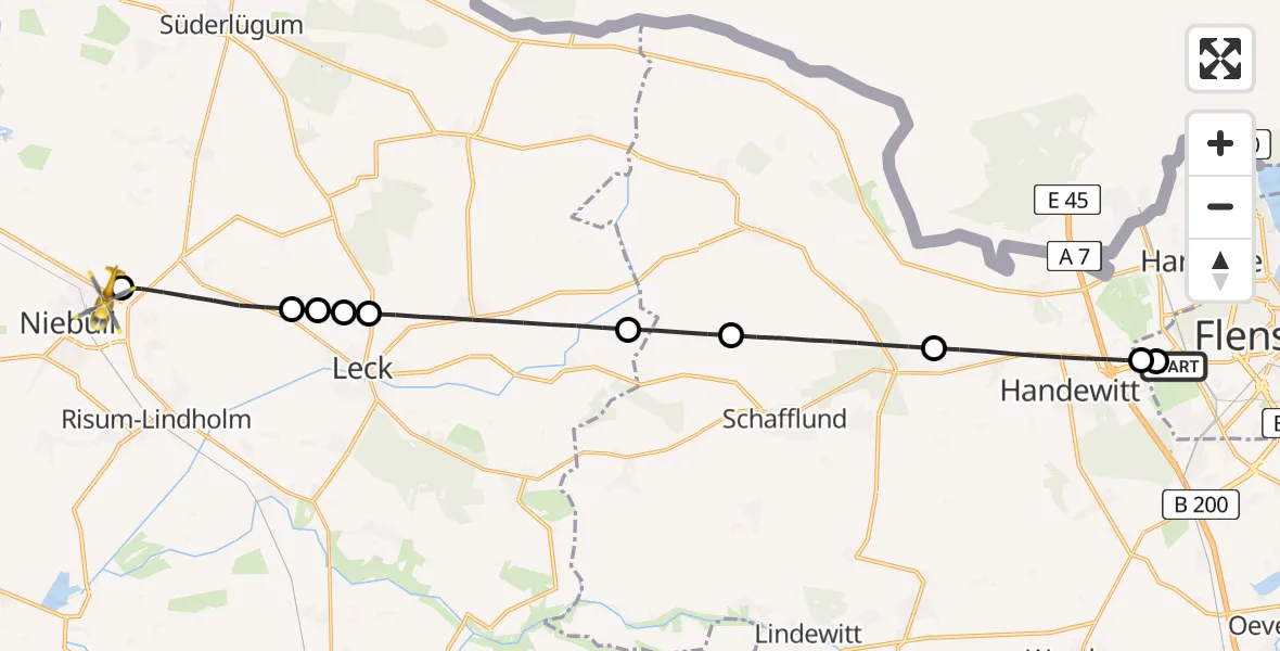 Flugroute Rettungshubschrauber Flensburg-Schäferhaus Flughafen - Niebüll, 18 April 2026, 14:18