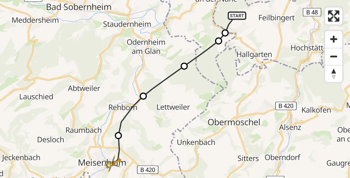 Flugroute Rettungshubschrauber Feilbingert - Meisenheim, 18 April 2026, 14:20