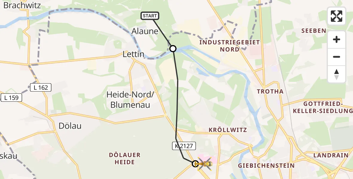 Flugroute Rettungshubschrauber Petersberg - Halle (Saale) University Hospital, 18 April 2026, 14:32