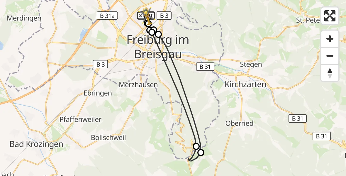 Flugroute Rettungshubschrauber Freiburg im Breisgau Flugplatz - Freiburg im Breisgau Flugplatz, 18 April 2026, 14:35
