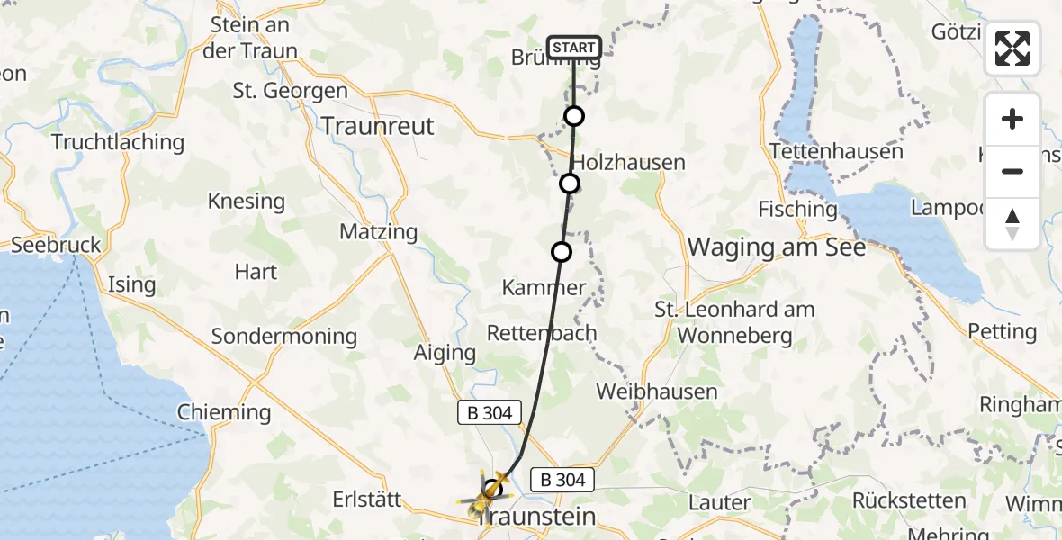 Flugroute Rettungshubschrauber Palling - Traunstein Hospital, 18 April 2026, 14:35