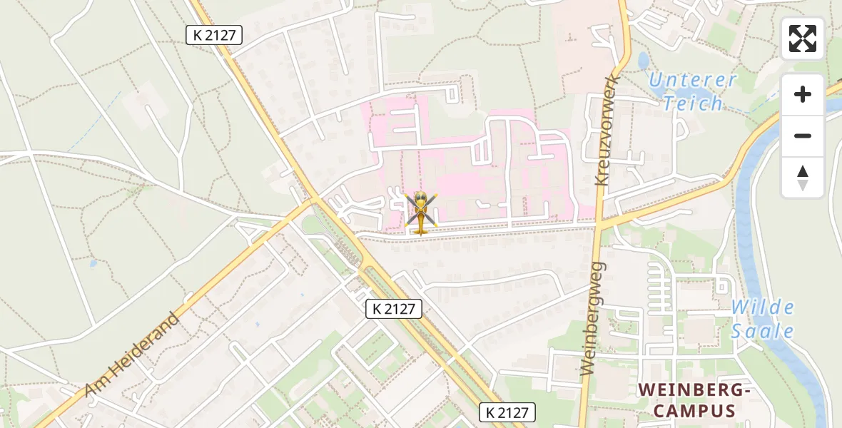 Flugroute Rettungshubschrauber Halle (Saale) University Hospital - Halle (Saale) University Hospital, 18 April 2026, 14:34