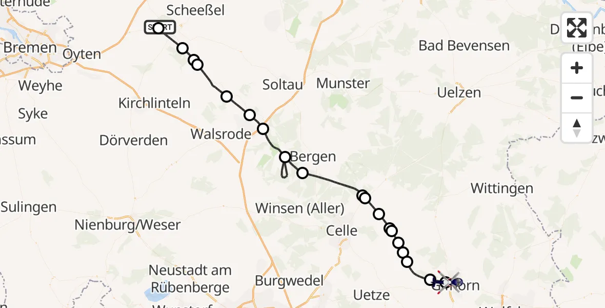 Flugroute Polizeihubschrauber Bötersen - Gifhorn Bundespolizei Hubschrauberlandeplatz, 18 April 2026, 14:36