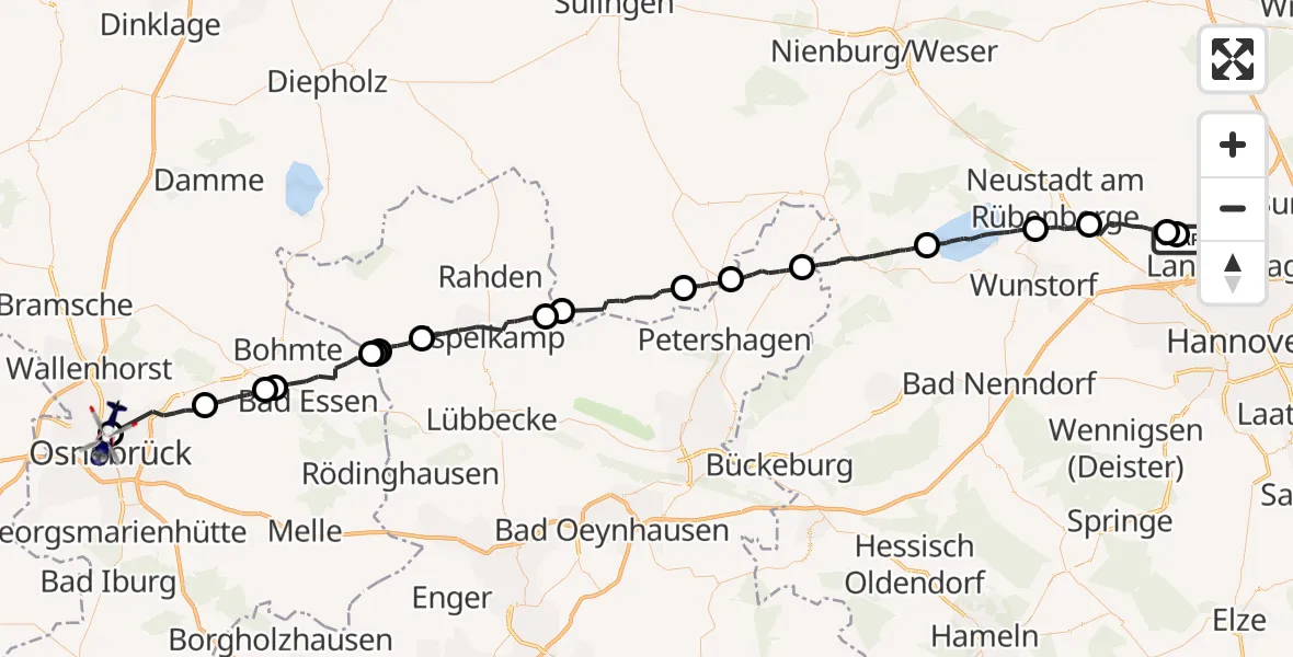 Flugroute Polizeihubschrauber Flughafen Hannover - Osnabrück, 18 April 2026, 14:38