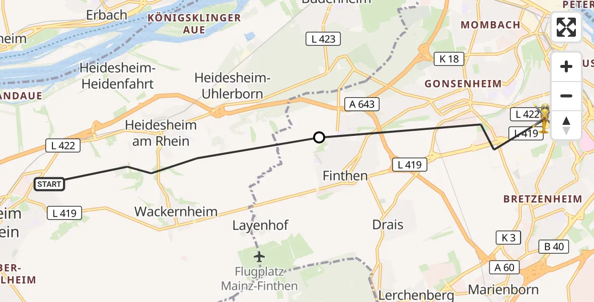 Flugroute Rettungshubschrauber Ingelheim am Rhein - Mainz, 18 April 2026, 14:46