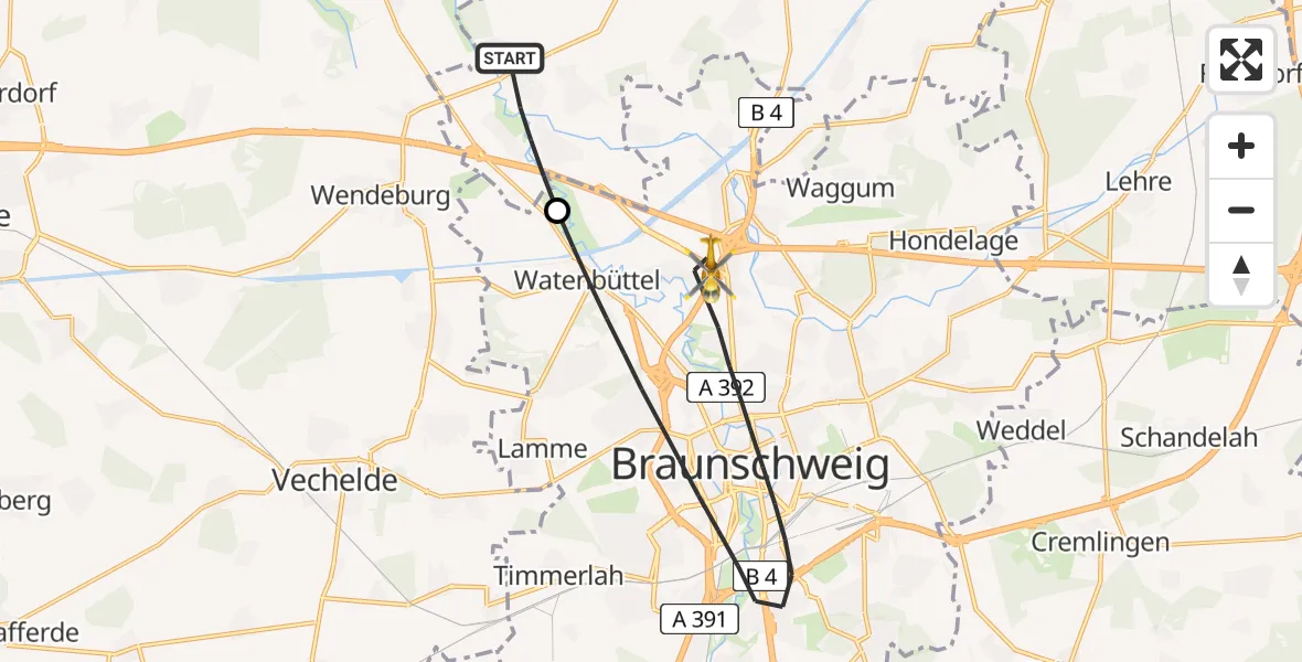 Flugroute Rettungshubschrauber Schwülper - Braunschweig, 18 April 2026, 14:46