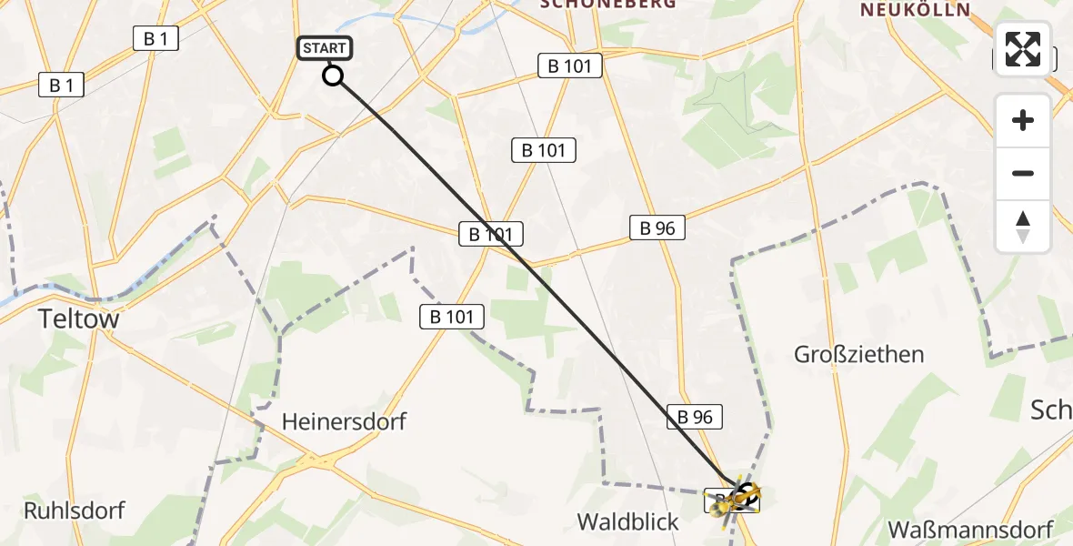 Flugroute Rettungshubschrauber Charité Clinic Benjamin Franklin Campus - Blankenfelde-Mahlow, 18 April 2026, 14:47