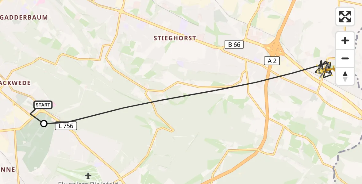 Flugroute Rettungshubschrauber Luftrettungszentrum Bielefeld - Bielefeld, 18 April 2026, 14:49
