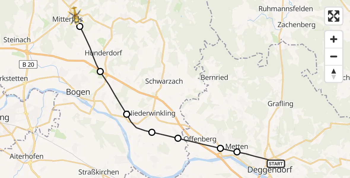 Flugroute Rettungshubschrauber Deggendorf - Mitterfels, 18 April 2026, 14:54