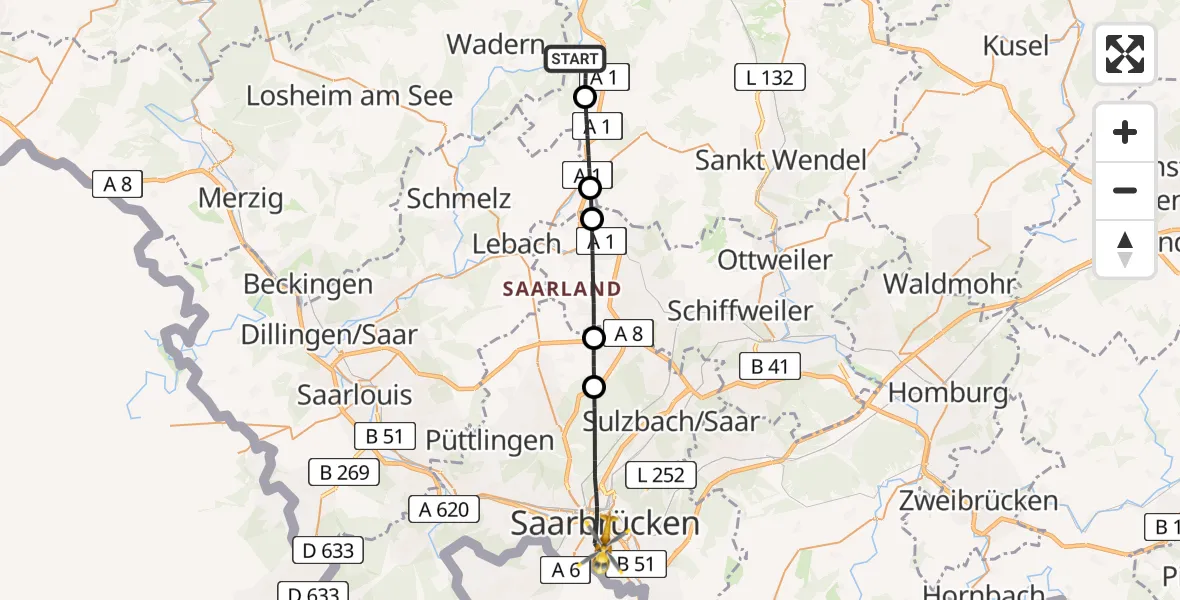 Flugroute Rettungshubschrauber Nonnweiler - Saarbrücken, 18 April 2026, 14:55