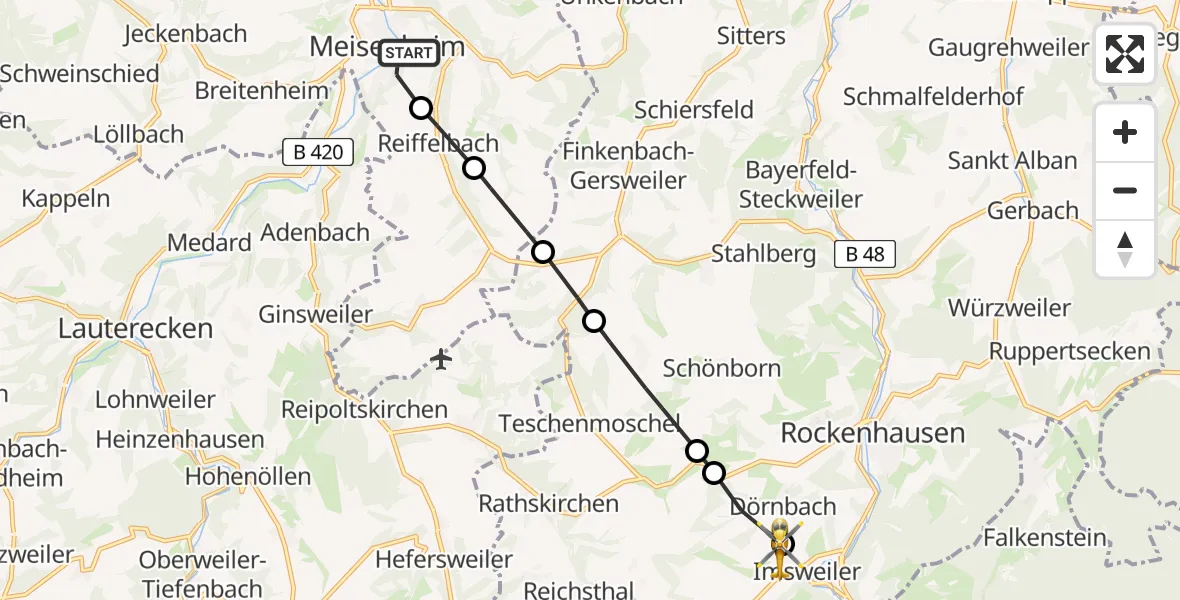 Flugroute Rettungshubschrauber Meisenheim - Imsweiler UL, 18 April 2026, 15:00