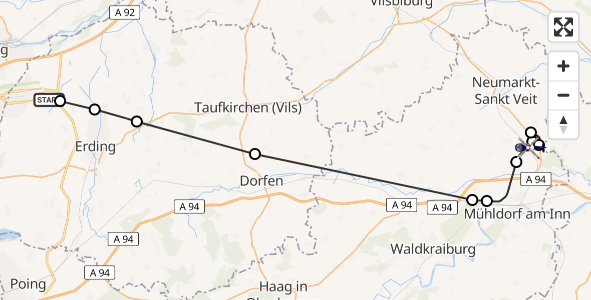 Flugroute Polizeihubschrauber Oberding - Niederbergkirchen, 18 April 2026, 15:01