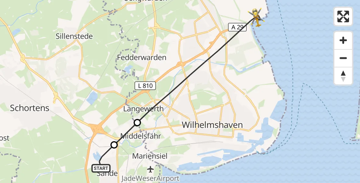 Flugroute Rettungshubschrauber Sande - Wilhelmshaven, 18 April 2026, 15:05