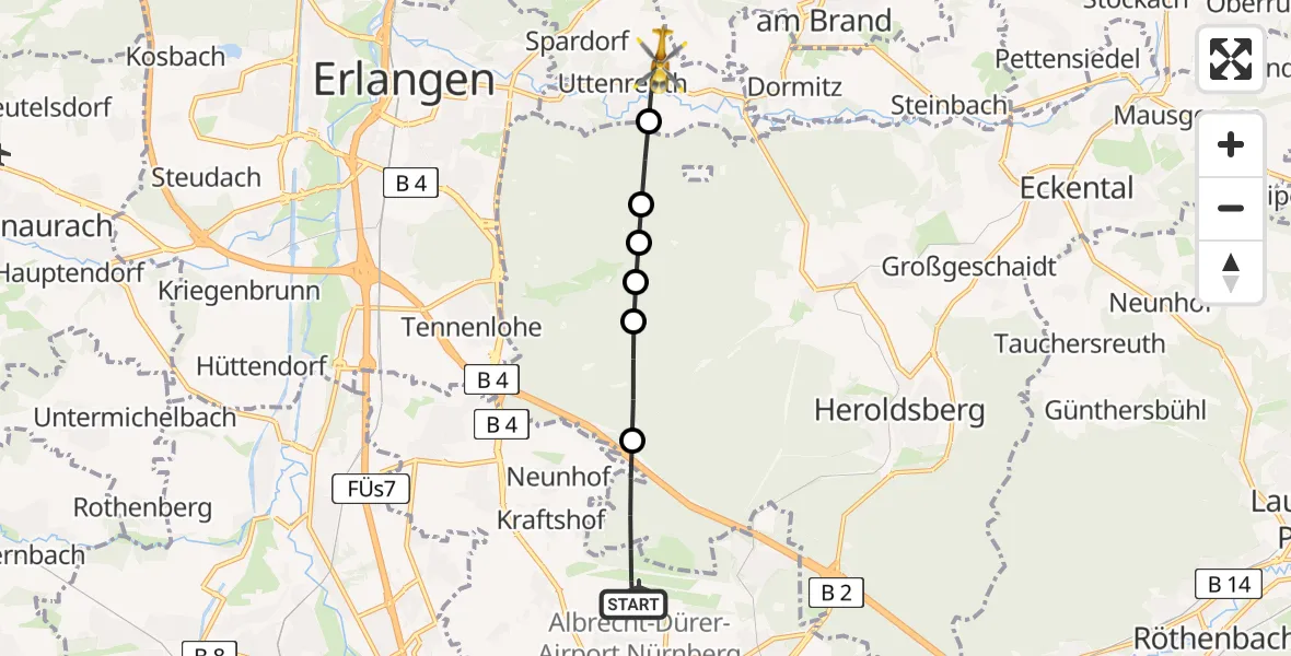 Flugroute Rettungshubschrauber Flughafen Nuremberg - Uttenreuth, 18 April 2026, 15:09