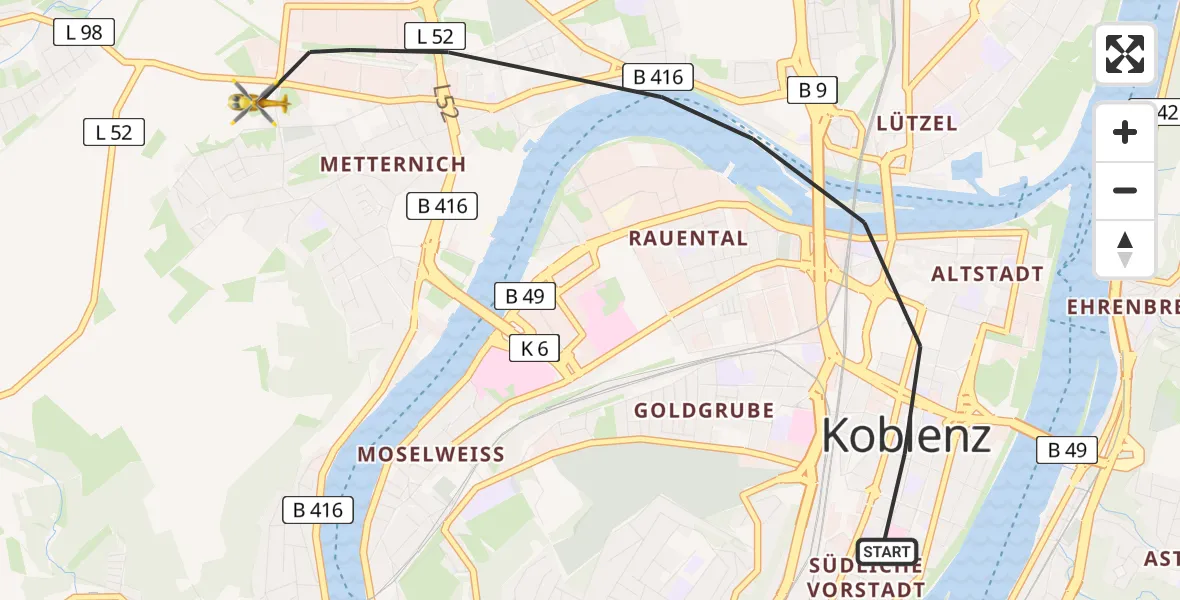 Flugroute Rettungshubschrauber Koblenz - Koblenz, 18 April 2026, 15:14