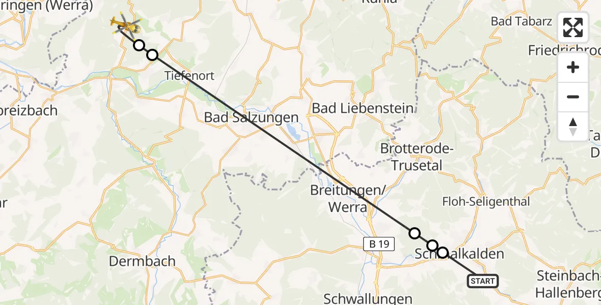 Flugroute Rettungshubschrauber Schmalkalden - Bad Salzungen, 18 April 2026, 15:16