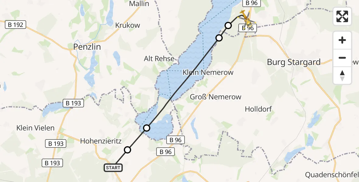 Flugroute Rettungshubschrauber Blumenholz - Neubrandenburg, 18 April 2026, 15:16