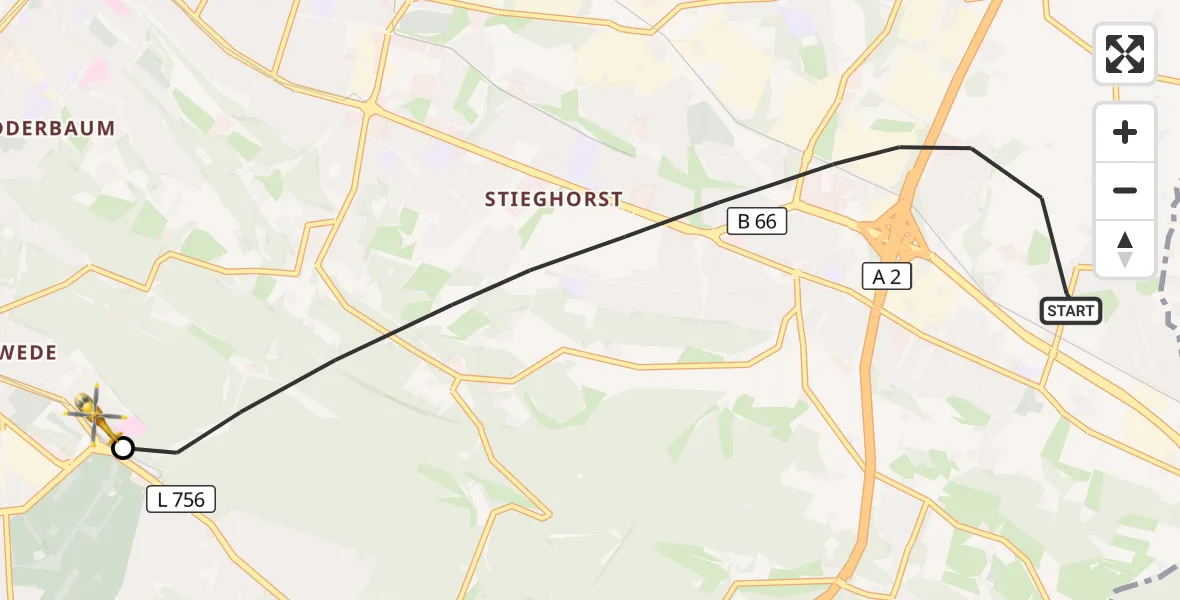 Flugroute Rettungshubschrauber Bielefeld - Luftrettungszentrum Bielefeld, 18 April 2026, 15:17