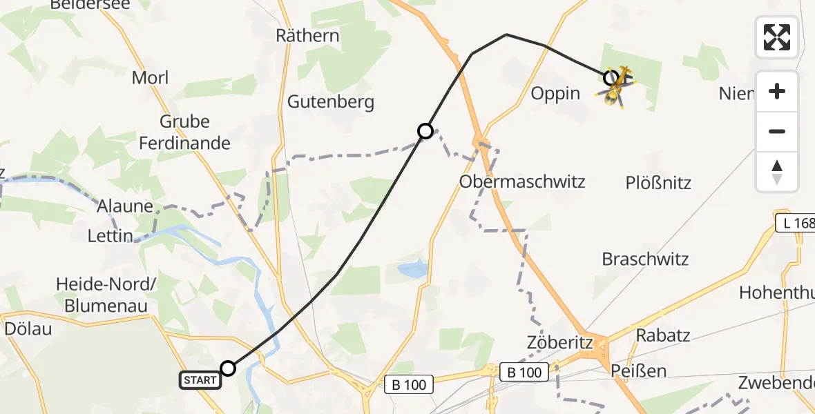 Flugroute Rettungshubschrauber Halle (Saale) University Hospital - Halle-Oppin Flugplatz, 18 April 2026, 15:19