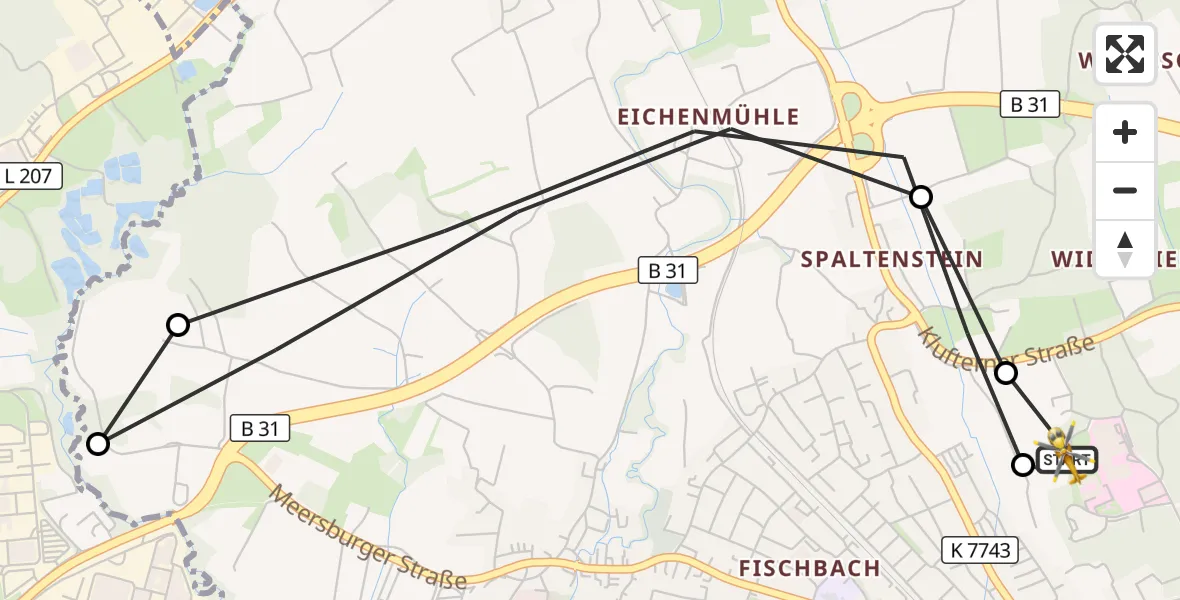Flugroute Rettungshubschrauber Friedrichshafen Hospital - Friedrichshafen Hospital, 18 April 2026, 15:20