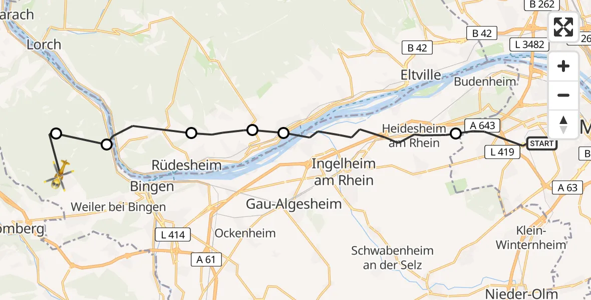 Flugroute Rettungshubschrauber Mainz - Waldalgesheim, 18 April 2026, 15:21