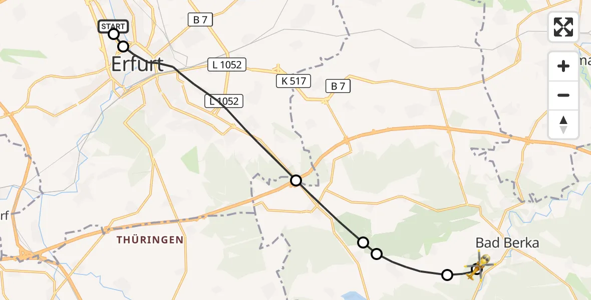 Flugroute Ambulanzhubschrauber Helios Clinic Erfurt - Bad Berka Central Hospital, 18 April 2026, 15:21