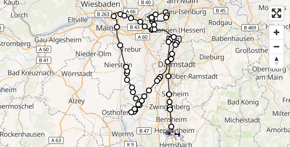 Flugroute Polizeihubschrauber Flughafen Frankfurt-Egelsbach - Heppenheim (Bergstraße), 18 April 2026, 15:25