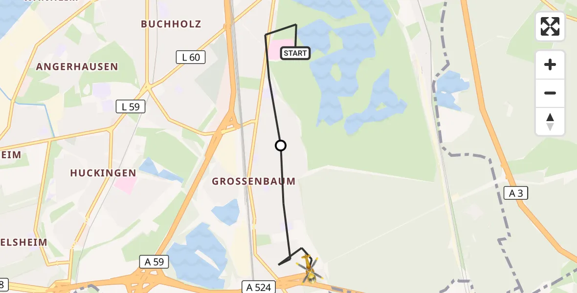 Flugroute Rettungshubschrauber Duisburg Air Rescue Hubschrauberlandeplatz (Christoph 9) - Duisburg, 18 April 2026, 15:29
