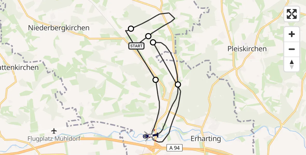 Flugroute Polizeihubschrauber Niederbergkirchen - Erharting, 18 April 2026, 15:33