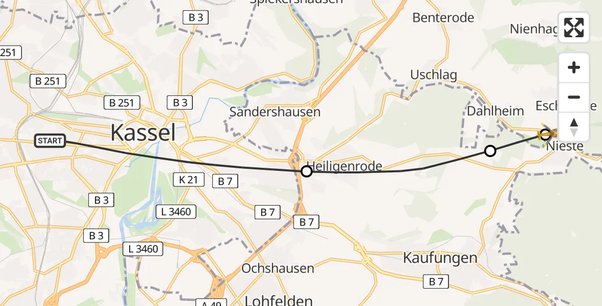 Flugroute Rettungshubschrauber Kassel - Nieste, 18 April 2026, 15:34