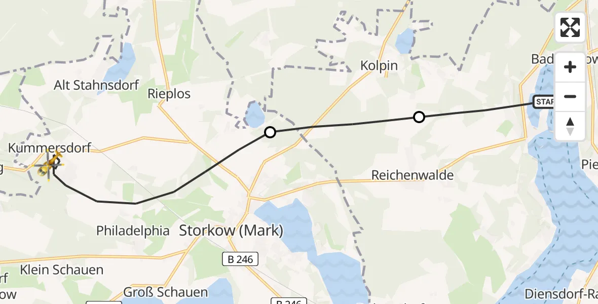 Flugroute Rettungshubschrauber Bad Saarow - Storkow (Mark), 18 April 2026, 15:35