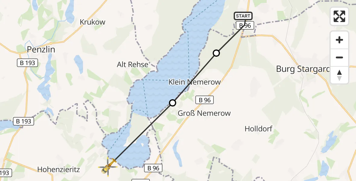 Flugroute Rettungshubschrauber Neubrandenburg - Hohenzieritz, 18 April 2026, 15:39