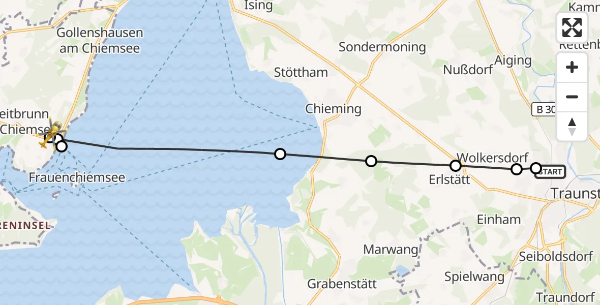 Flugroute Rettungshubschrauber Traunstein Hospital - Gstadt a.Chiemsee, 18 April 2026, 15:45