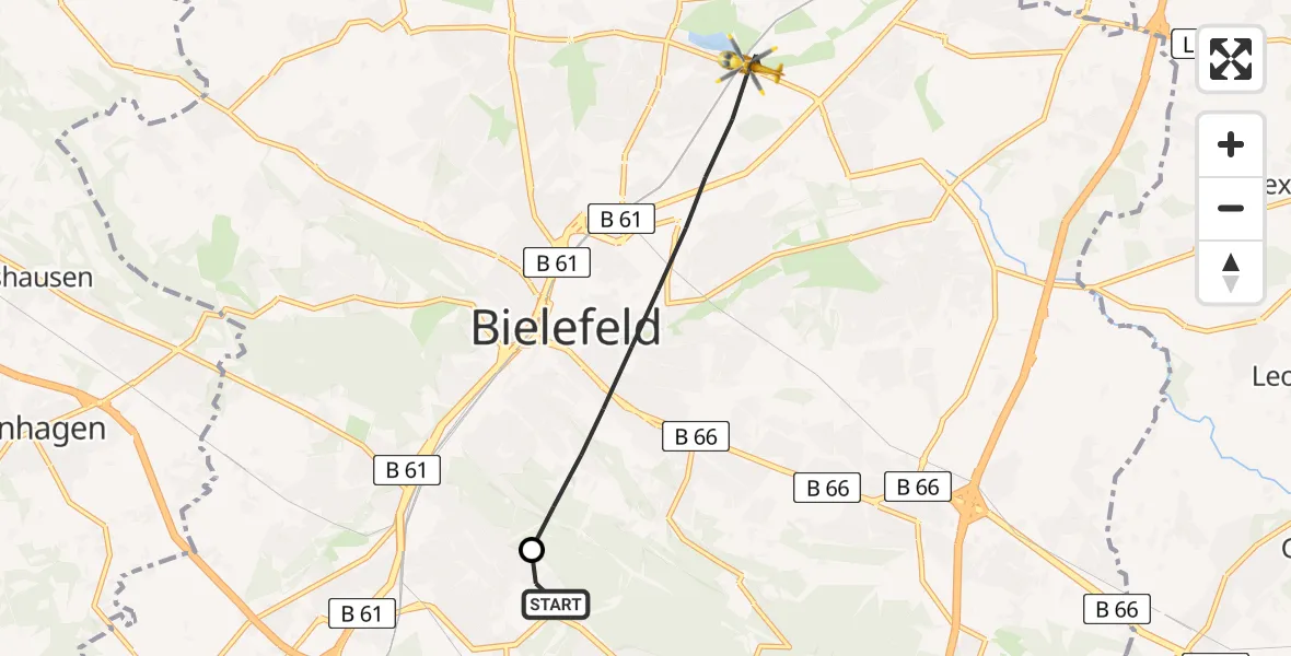 Flugroute Rettungshubschrauber Luftrettungszentrum Bielefeld - Bielefeld, 18 April 2026, 15:52