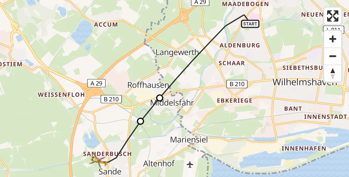 Flugroute Rettungshubschrauber Wilhelmshaven - Sande, 18 April 2026, 15:57