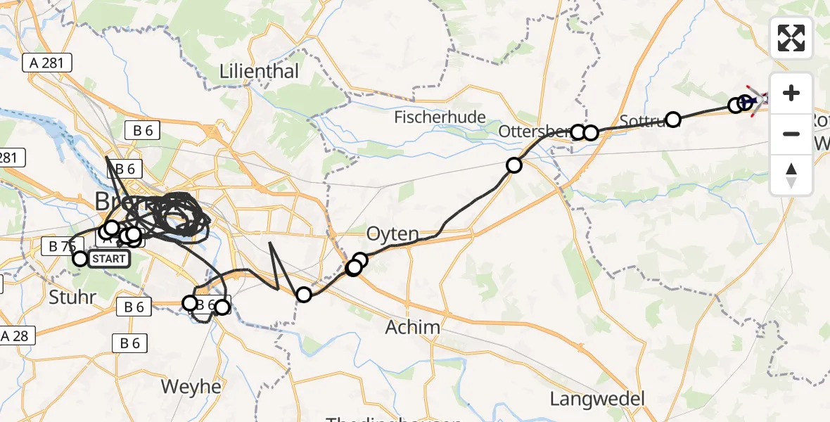 Flugroute Polizeihubschrauber Flughafen Bremen - Bötersen, 18 April 2026, 15:58