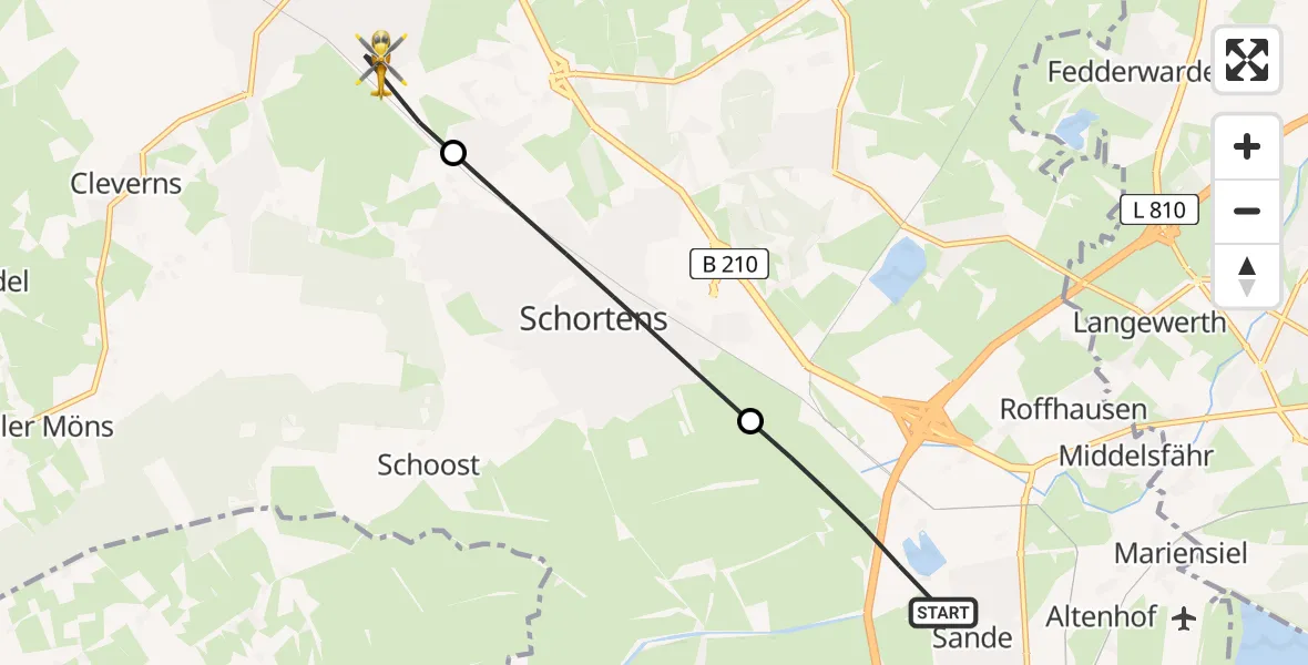 Flugroute Rettungshubschrauber Sande - Jever, 18 April 2026, 16:00
