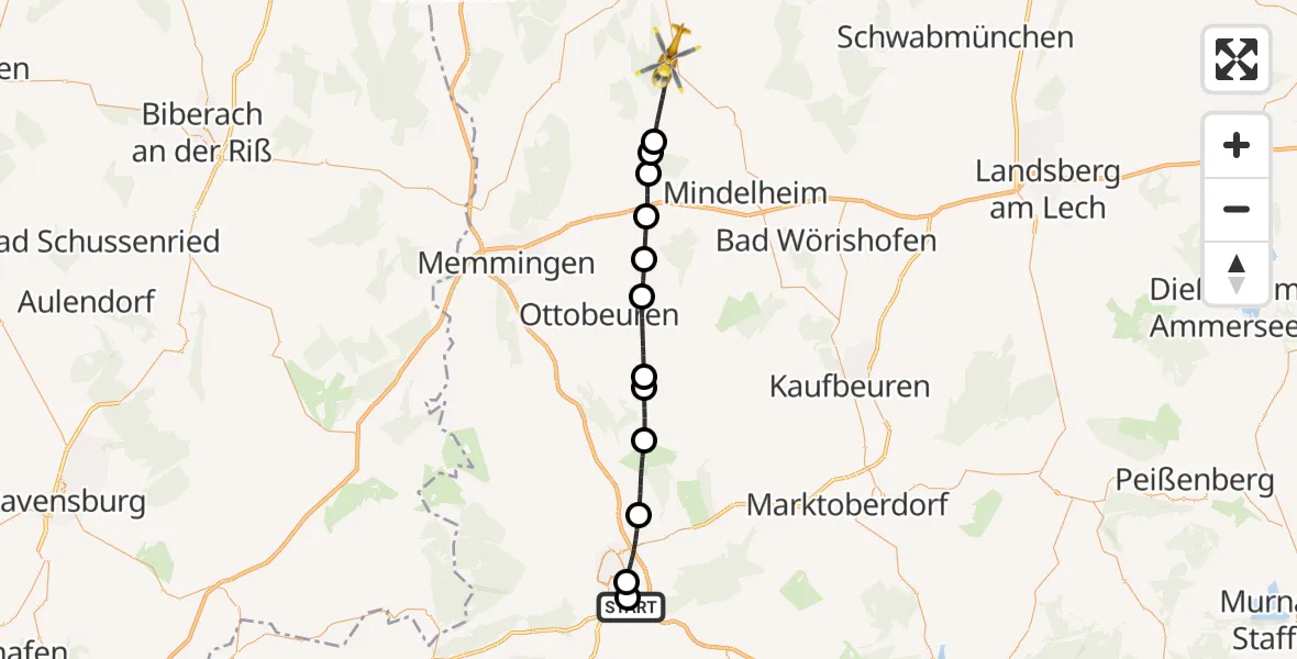 Flugroute Rettungshubschrauber Kempten-Durach Flugplatz - Breitenbrunn, 18 April 2026, 16:01