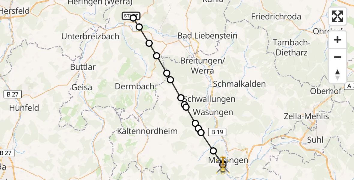 Flugroute Rettungshubschrauber Bad Salzungen - Helios Clinic Meiningen, 18 April 2026, 16:02