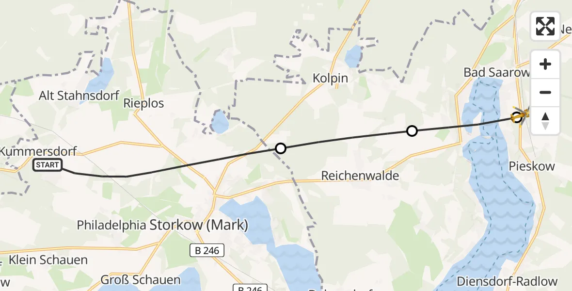Flugroute Rettungshubschrauber Storkow (Mark) - Bad Saarow, 18 April 2026, 16:05