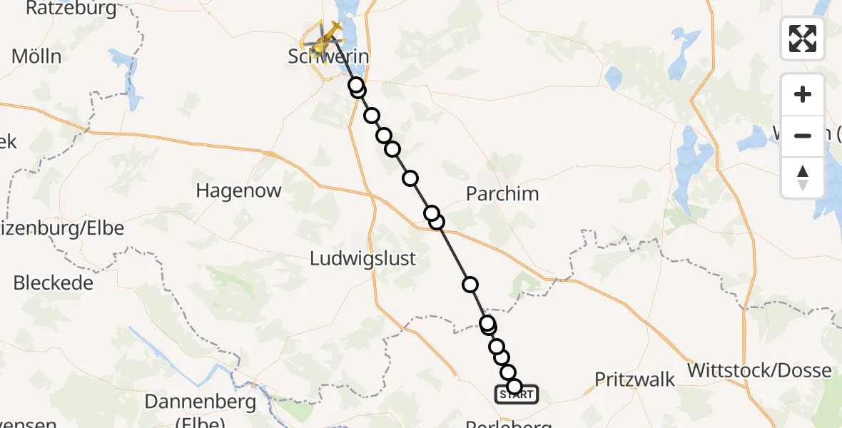 Flugroute Rettungshubschrauber Perleberg - Schwerin, 18 April 2026, 16:08