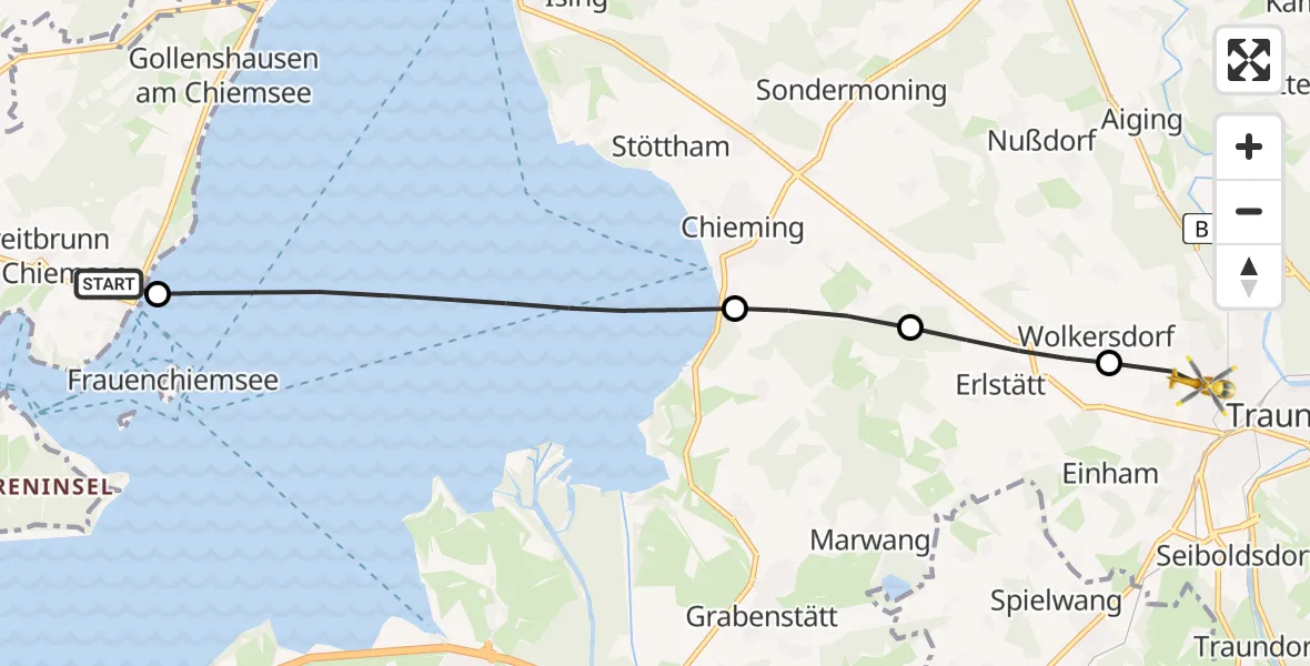 Flugroute Rettungshubschrauber Gstadt a.Chiemsee - Traunstein Krankenhaus Hubschrauberlandeplatz, 18 April 2026, 16:14