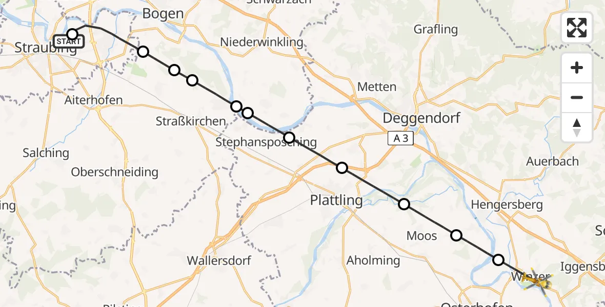 Flugroute Rettungshubschrauber Sankt Elisabeth Hospital Straubing - Winzer, 18 April 2026, 16:18