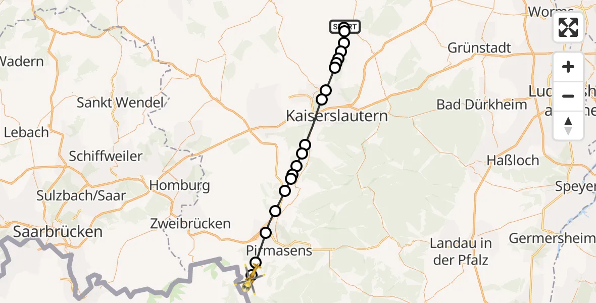 Flugroute Rettungshubschrauber Imsweiler UL - Kröppen, 18 April 2026, 16:19