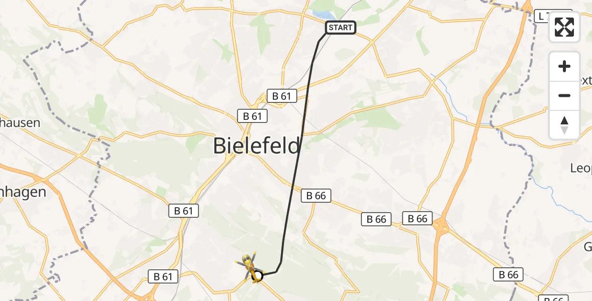 Flugroute Rettungshubschrauber Bielefeld - Luftrettungszentrum Bielefeld, 18 April 2026, 16:23