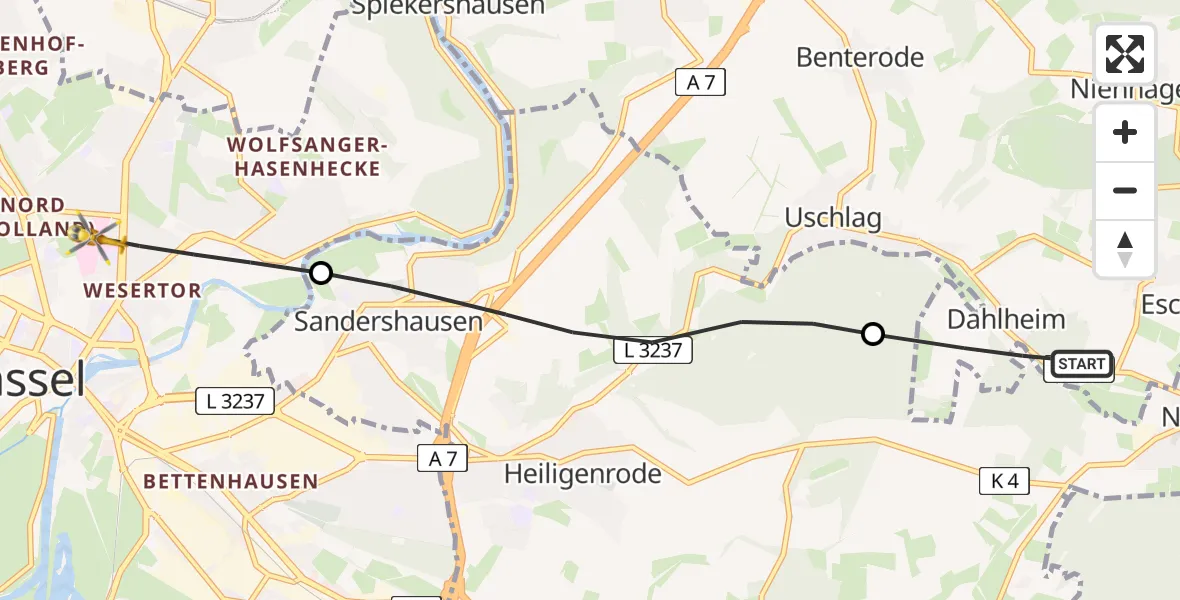 Flugroute Rettungshubschrauber Staufenberg - Kassel, 18 April 2026, 16:25