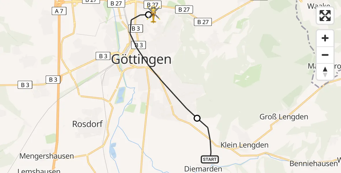 Flugroute Rettungshubschrauber Gleichen - Göttingen University Clinic Hubschrauberlandeplatz, 18 April 2026, 16:26